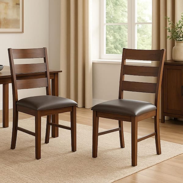 Benjara Reggie Brown Faux Leather Ladderback Dining Chair Set of