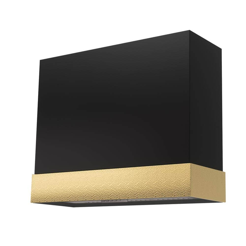 Akicon 36 in. Stainless Steel Ducted Wall Mount Range Hood with Powerful 600 CFM Vent Motor, 3-Speed, in Black with Gold