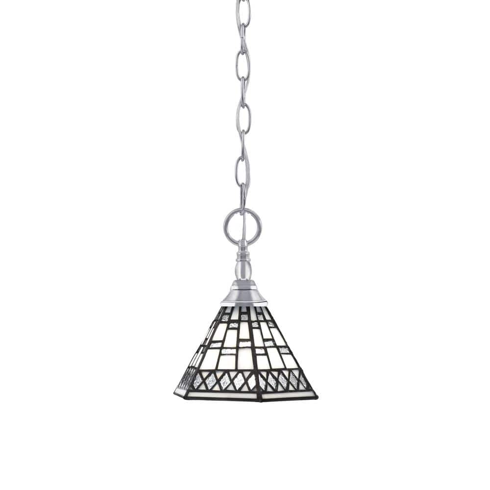 Elva 100-Watt 1-Light Chrome Shaded Pendant Light with 7 in. Pewter Art Gla