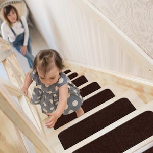 Print Solid Brown 26 in. x 8.5 in. Non-Slip Rubber Back Stair Tread Cover (Set of 15)