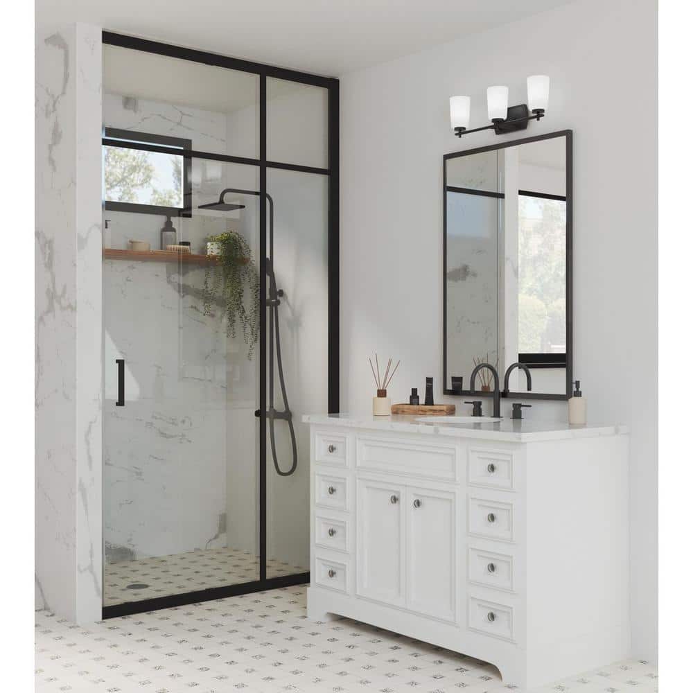Adley Collection 23 in. 3-Light Matte Black Etched Opal Glass New Traditional Bath Vanity Light price history on PriceWatchPro