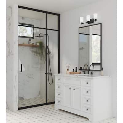Adley Collection 23 in. 3-Light Matte Black Etched Opal Glass New Traditional Bath Vanity Light