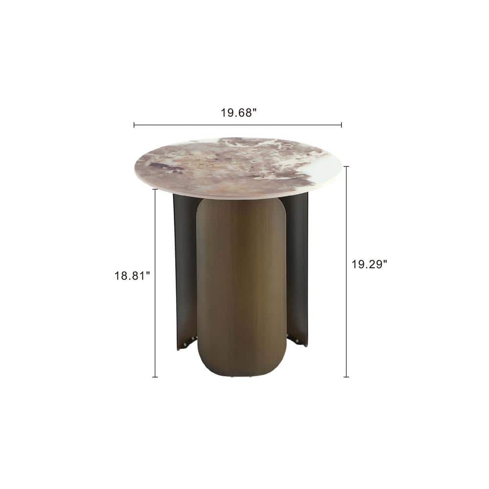 Monica Round Sintered Stone and Gold Metal End Table