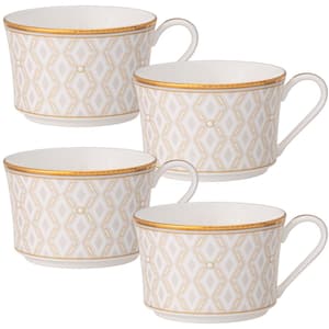 Noble Pearl 7.5 fl. oz. (White) Bone China Tea Cups, (Set of 4)