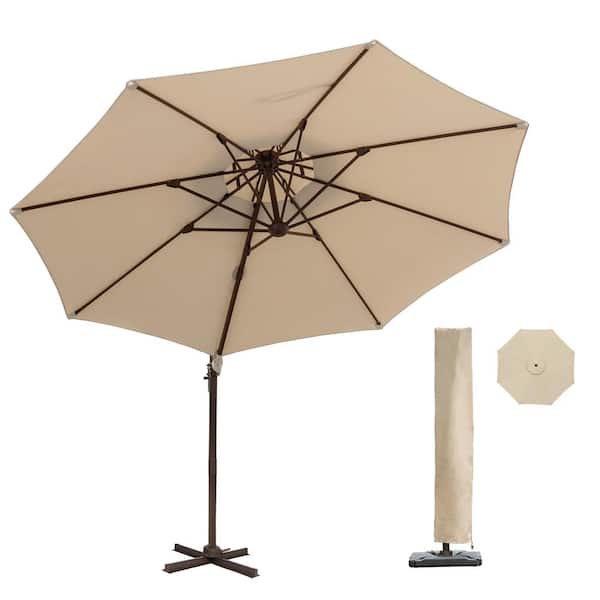 Amucolo 11 ft. Aluminum Cantilever Umbrella Patio Umbrella in Beige with 360-Degree Rotation, Cross Base and Protective Cover