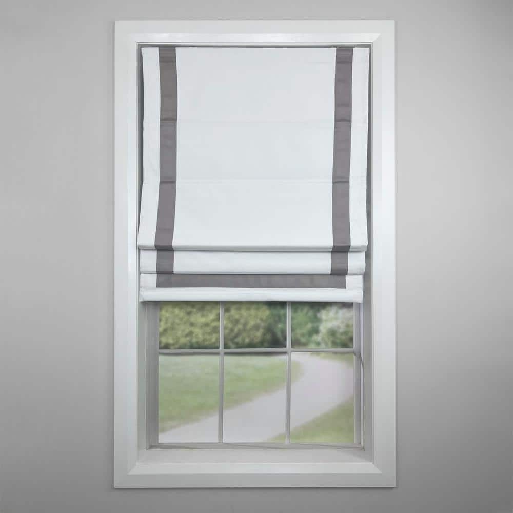Gray and White Cordless Blackout Roman Shades for Windows 34" x 63"