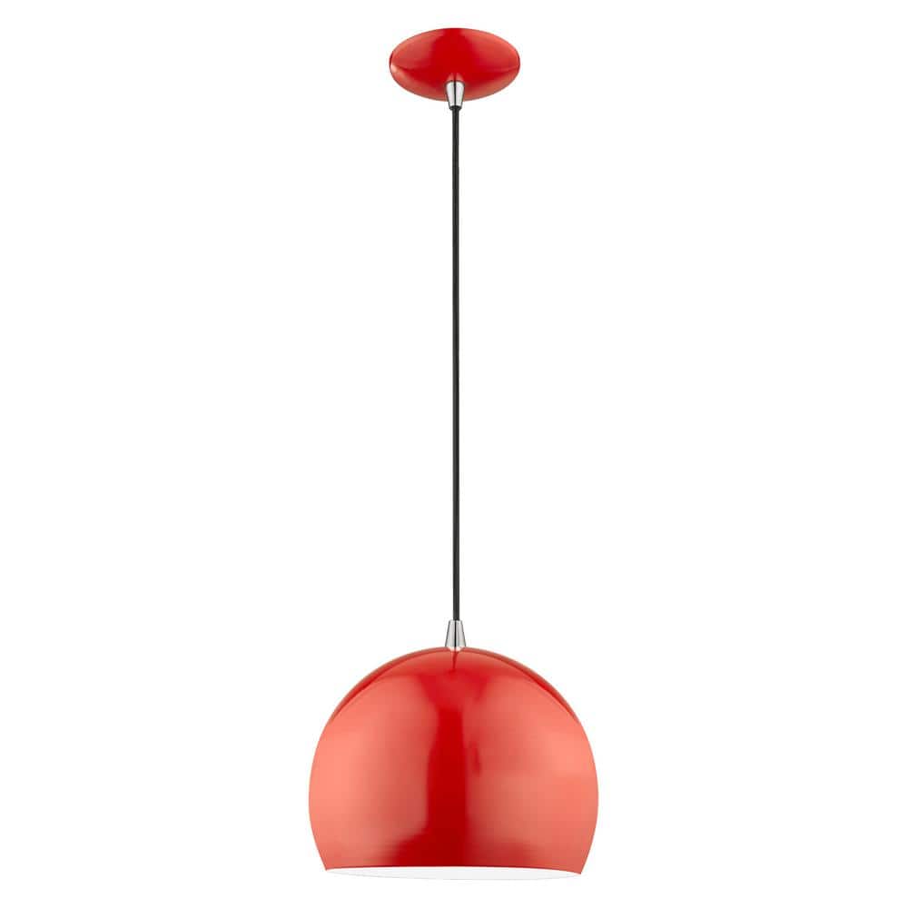 Contemporary Shiny Red Aluminum Mini Pendant with White Interior