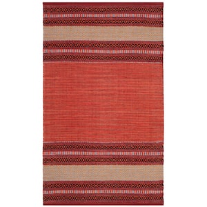 Montauk Red/Ivory Doormat 3 ft. x 5 ft. Border Striped Area Rug