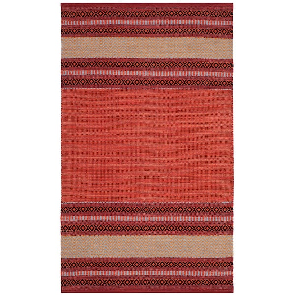 Montauk Red/Ivory Doormat 3 ft. x 5 ft. Border Striped Area Rug