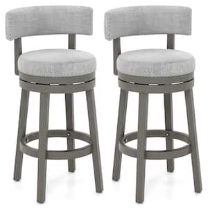31 in. Grey Set of 2 Upholstered Swivel Bar Stools Wooden Bar Height Kitchen Chairs