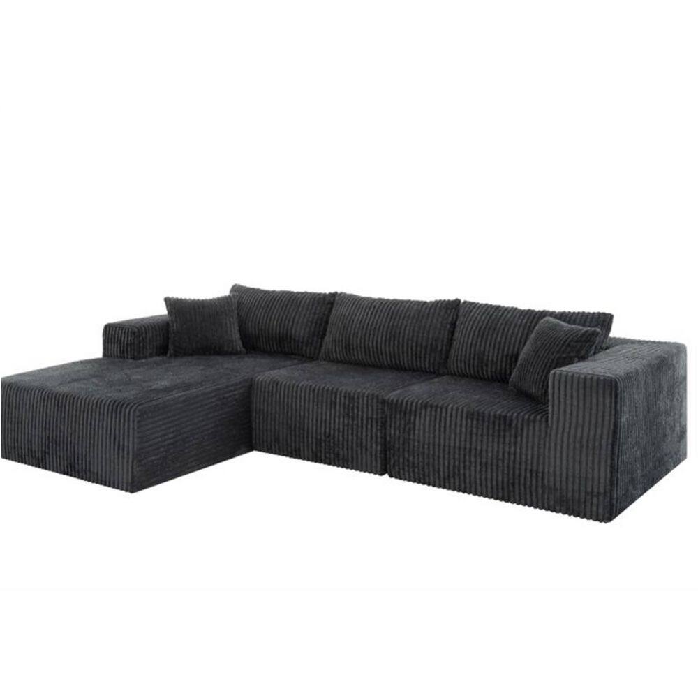 104in. L-Arm 2-piece Corduroy L-Shaped No Assembly Sectional Sofa in. Gray