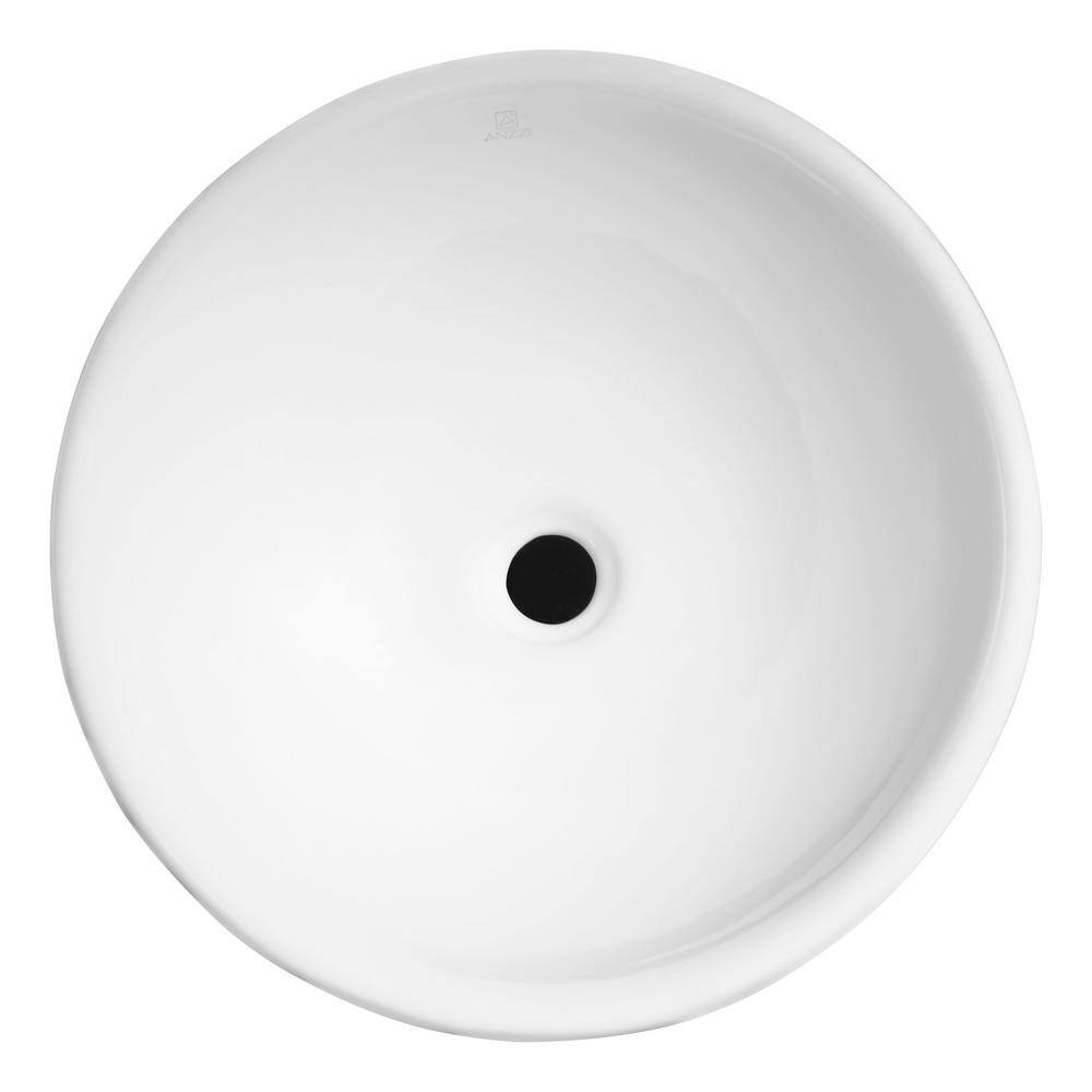 White Ceramic Circular Bathroom Vessel Sink, 16.3 inches