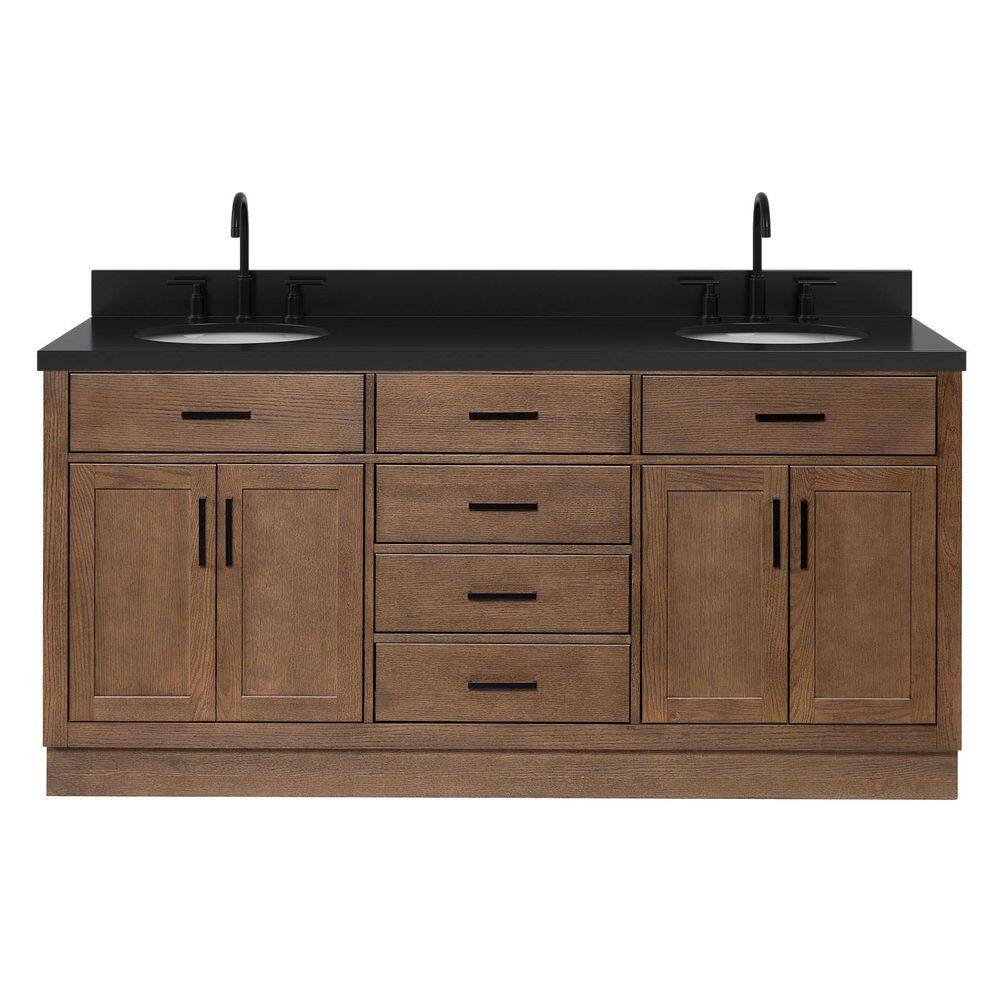 Hepburn 72 in. Double Sink Freestanding Bath Vanity in Brown Oak with Carbon Black Quartz Top price history on PriceWatchPro