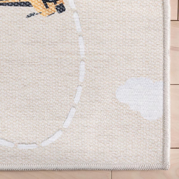 Traffic Modern Kids Beige 5 ft. x 7 ft. Machine Washable Flat-Weave Area Rug