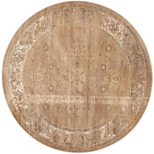 Vintage Taupe 6 ft. x 6 ft. Round Border Distressed Area Rug