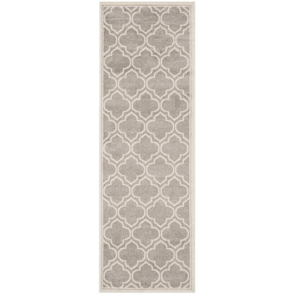 Elysian Grey and Light Grey Hand-knotted Geometric Runner Rug - 2'3" x 13'