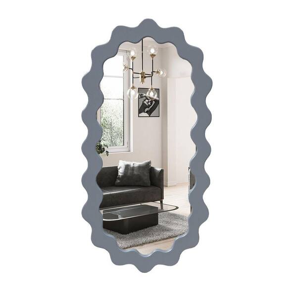PARISLOFT Gray 22 in. W x 43.3 in. H Oval MDF Wall Mirror with