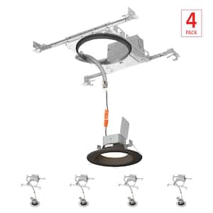 4-Pack 6 in. Selectable CCT Integrated LED Bronze Canless Baffle w/ New Construction Mounting Frame, Light Kit