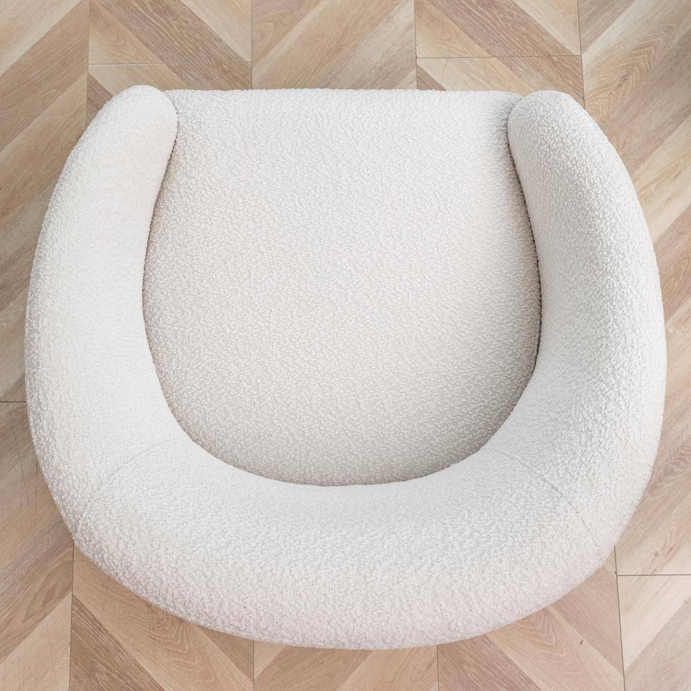White Boucle Upholstered Swivel Barrel Accent Chair