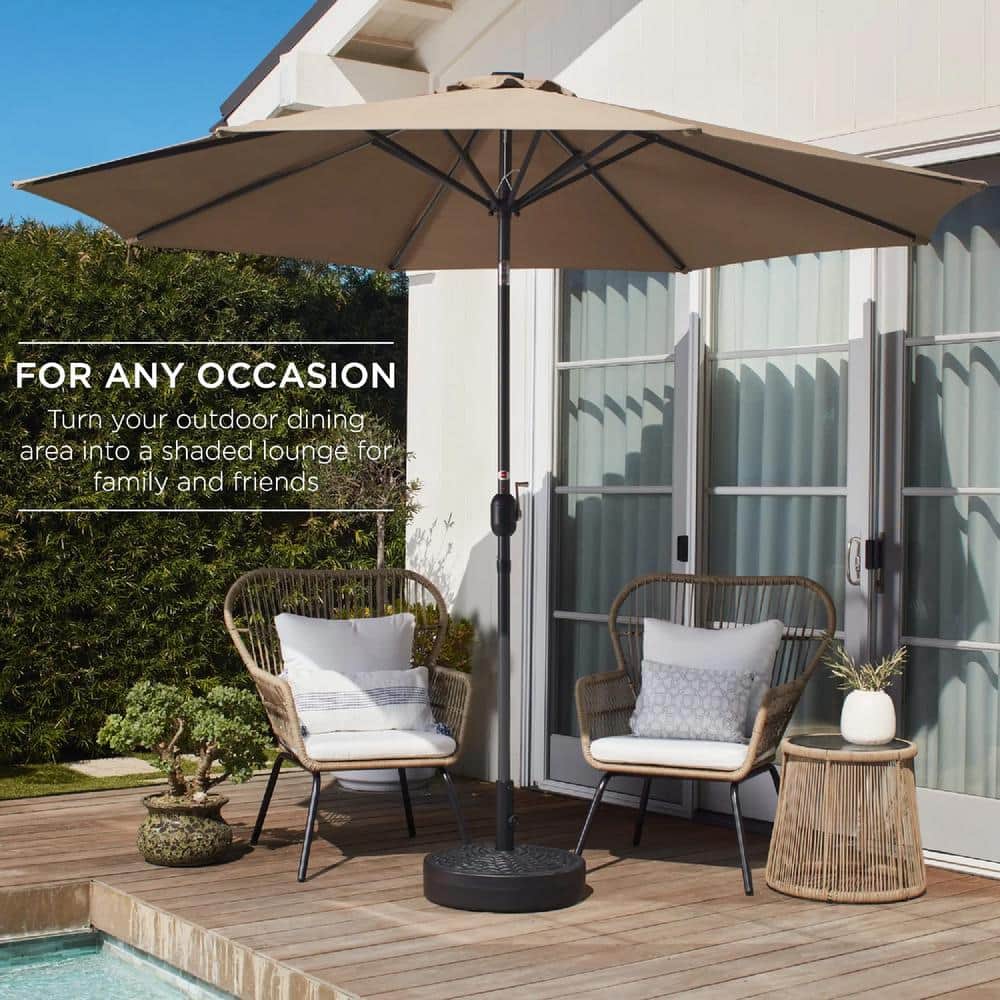 Sunset Bliss 10ft Tan Outdoor Market Patio Umbrella with Steel Frame