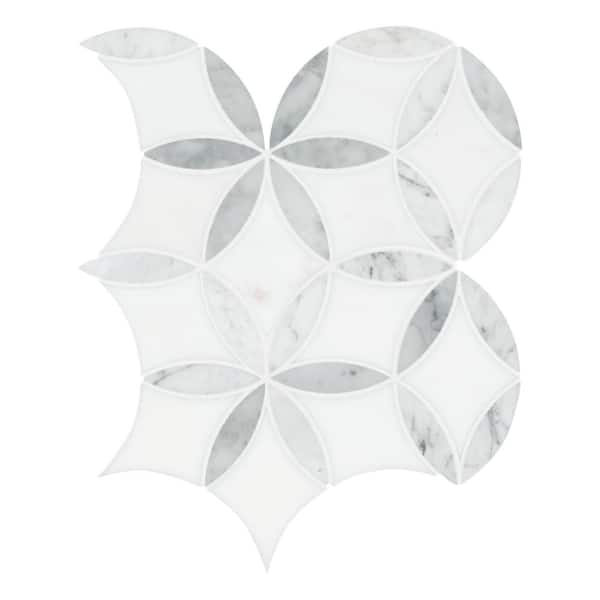 MSI Take Home Tile Sample - La Fleur 6 in. x 6 in. x 8mm Polished Marble Mesh-Mounted Mosaic Tile