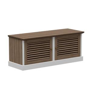 15.7 in. D x 43.3 in. W, Brown Wood Shoe Storage Bench Louvered Door Style with bench and Storage Shelves (for 12-Pairs)