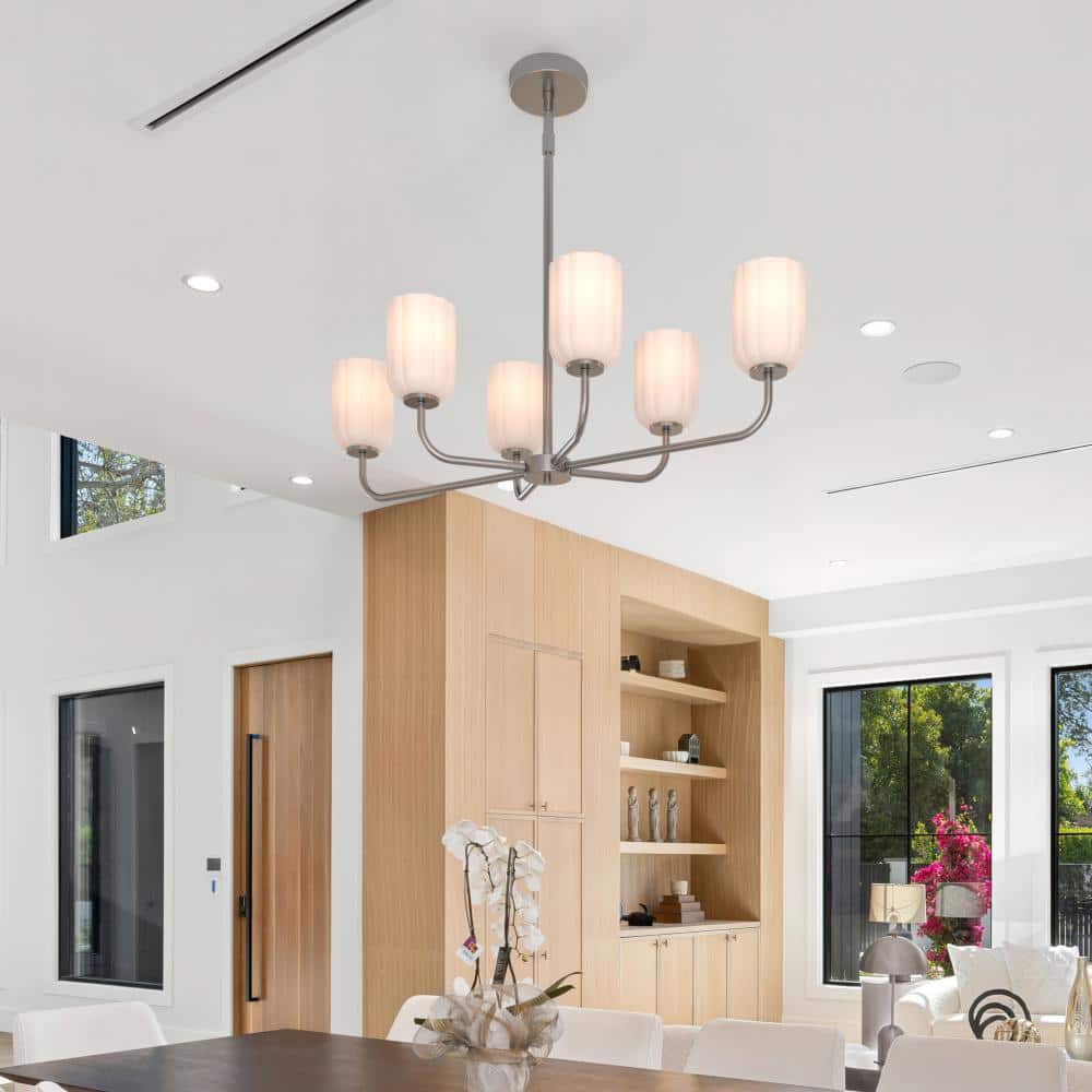 Parkmont Brushed Nickel 6-Light Chandelier with White Glass Shades