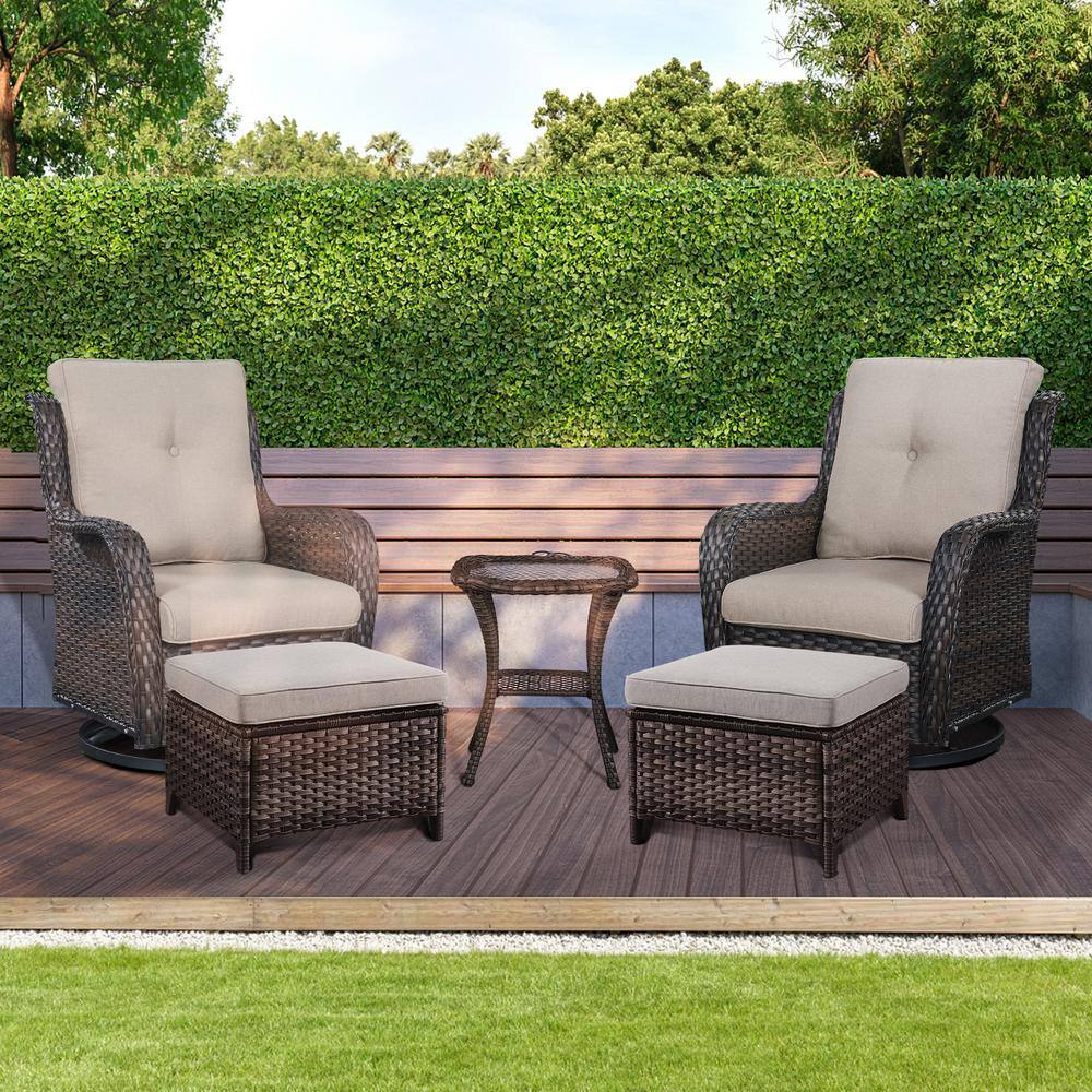 Gymojoy Carolina Brown 5-Piece Wicker Patio Conversation Set with Beige ...