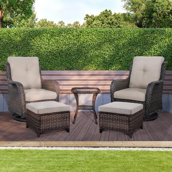 Gymojoy Carolina Brown 5-Piece Wicker Patio Conversation Set with Beige ...