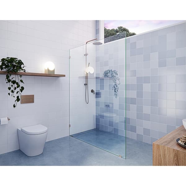 Glass Warehouse Vela 55 in. W x 78 in. H Frameless Fixed Single Panel Shower Door in Brushed Bronze without Handle