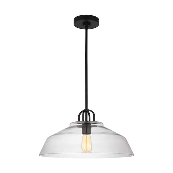 Payton 75-Watt 1-Light Midnight Black Medium Pendant Light with Clear Glass Shade and No Bulbs Included
