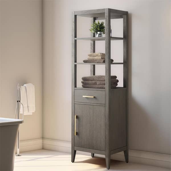 Vanity Art 21 in. W x 17 in. D x 72 in. H Brown MDF Floor Standing Linen Cabinet with Soft Close Door in Driftwood Gray/GB