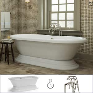 W-I-D-E Series Mendham 60 in. Acrylic Freestanding Pedestal Bathtub in White, Floor-Mount Faucet in Brushed Nickel