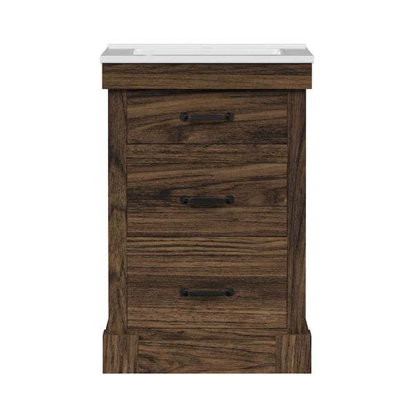 Donovan 24.02 in. Single Sink Freestanding Walnut Bath Vanity with White Ceramic Integrated Square Top