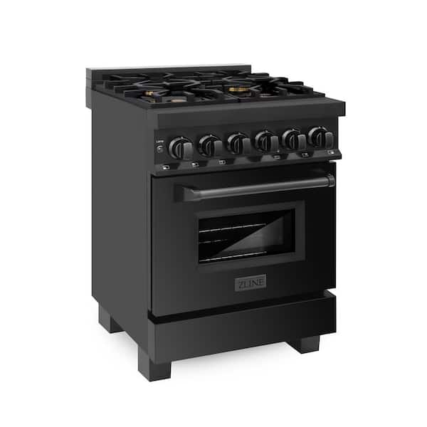 ZLINE Kitchen and Bath 24 in. 4 Burner Dual Fuel Range with Brass Burners in Black Stainless Steel