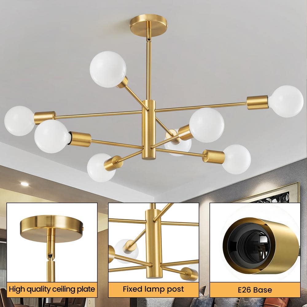 Gold 8-Light Sputnik Chandelier with Adjustable Rods