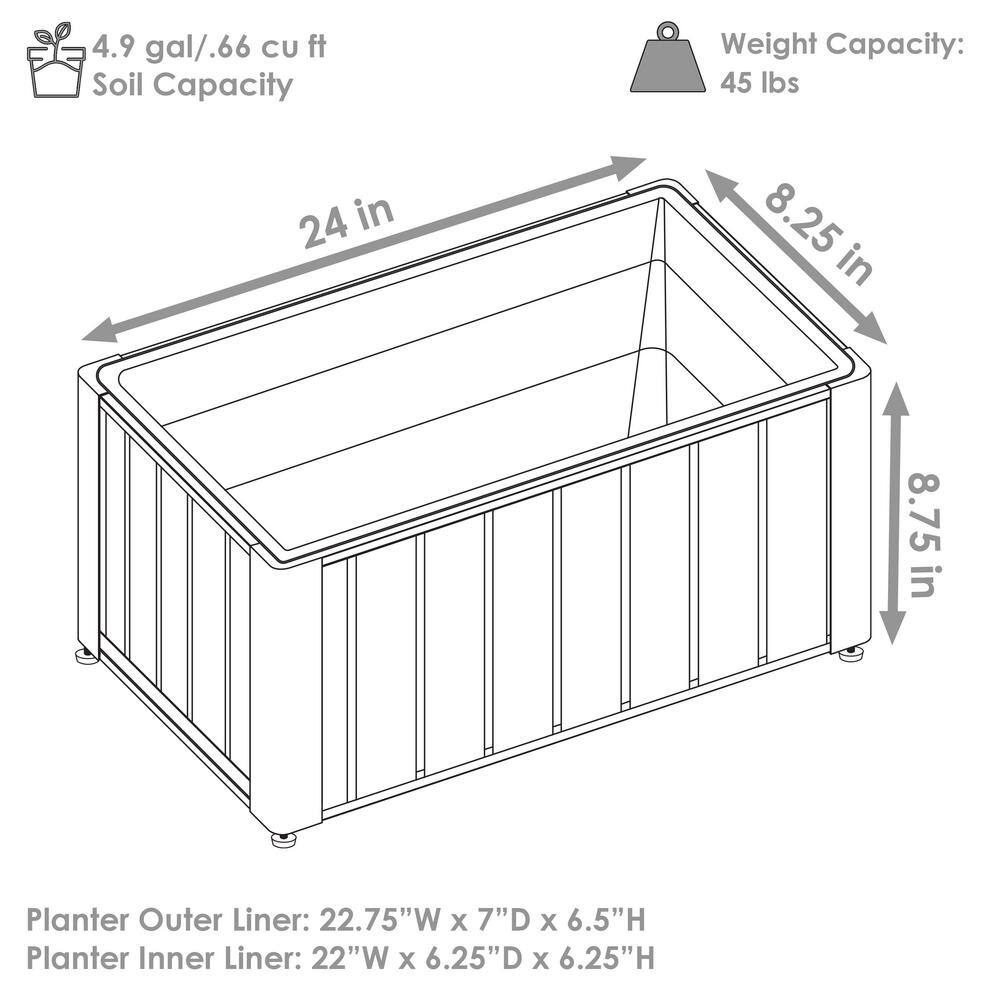 24" Brown Acacia Wood and Black Steel Planter Box with Removable Insert