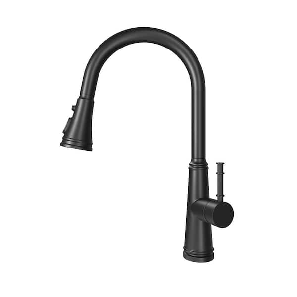 Flynama Single Handle Pull Out Kitchen Faucet in Black