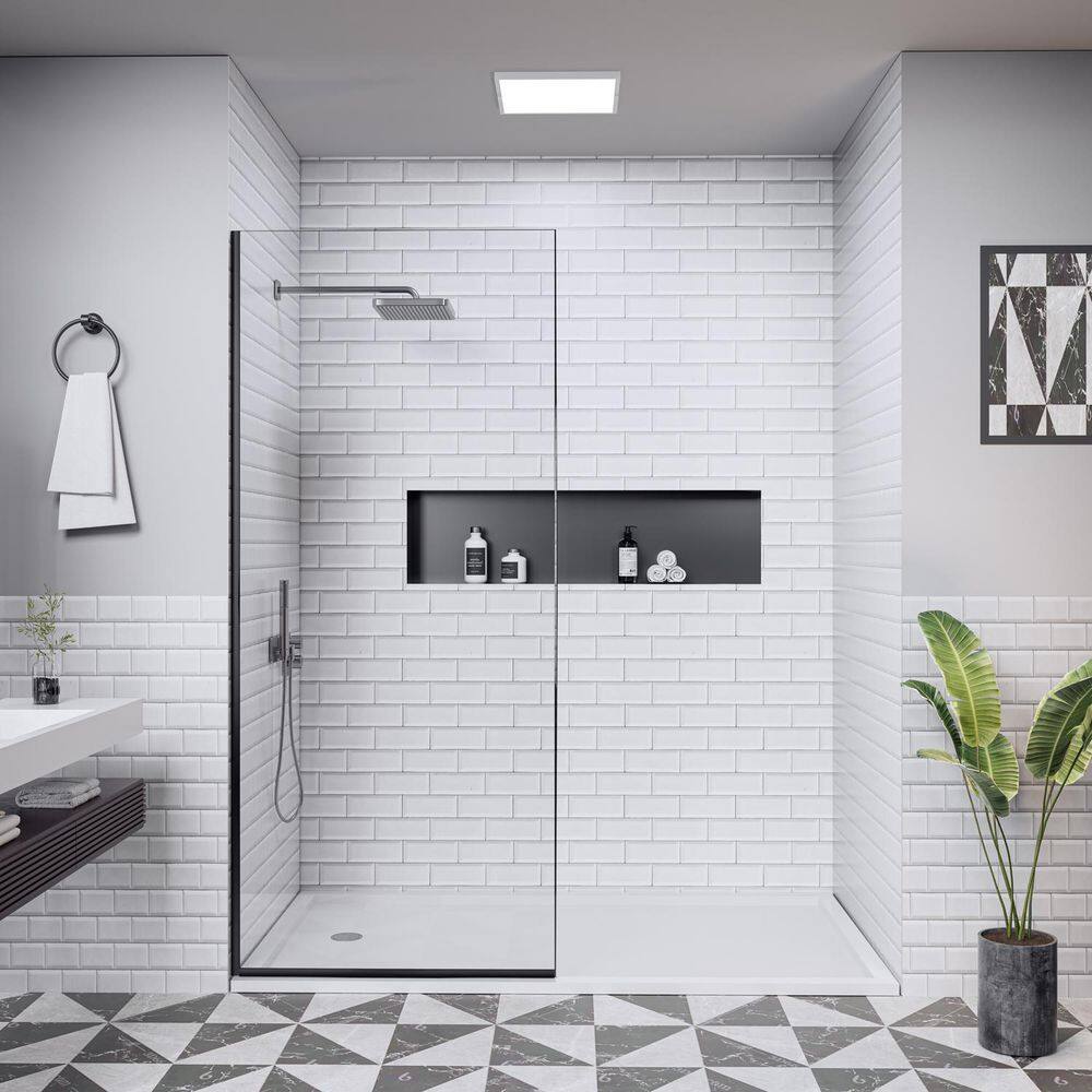 34 in. W x 78 in. H Frameless Fixed Single Panel Shower Door in Matte Black with Nano-Coated Tempered Glass price history on PriceWatchPro