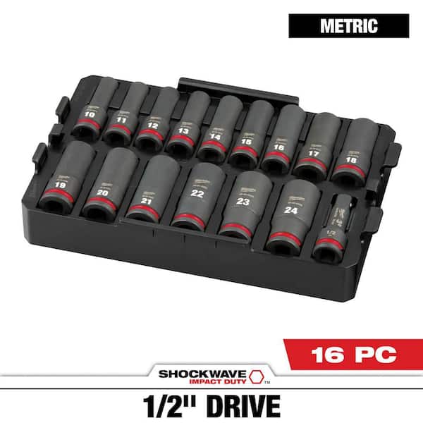 SHOCKWAVE Impact-Duty 1/2 in. Drive Metric Deep Well Impact Socket Set (16-Piece)