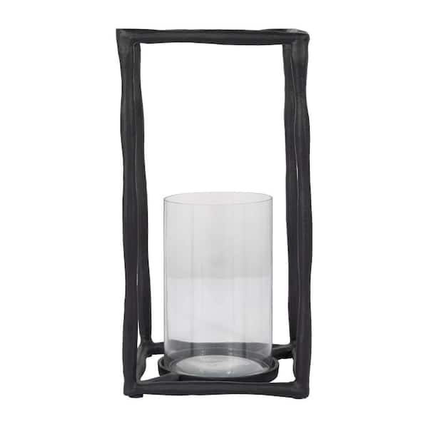 Liv & Skye Black 16 in. Metal Open Square Frame Hurricane Candle Holder