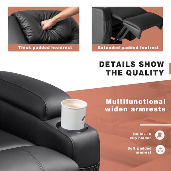 LACOO Big and Tall Black Power Lift Recliner Chair for Elderly with Massage  and Heat, Side Pockets and Cup Holders T-LR84LMP0 - The Home Depot