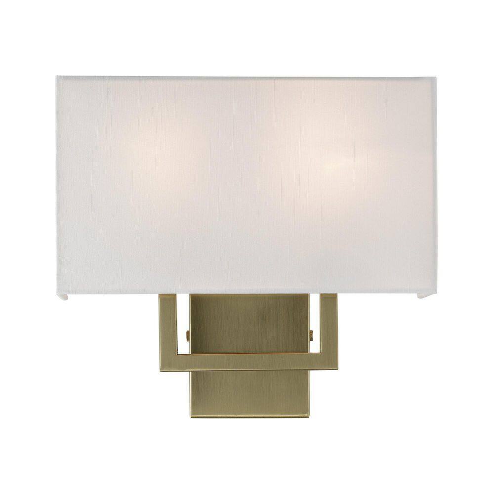 Antique Brass and Off-White Fabric Wall Sconce