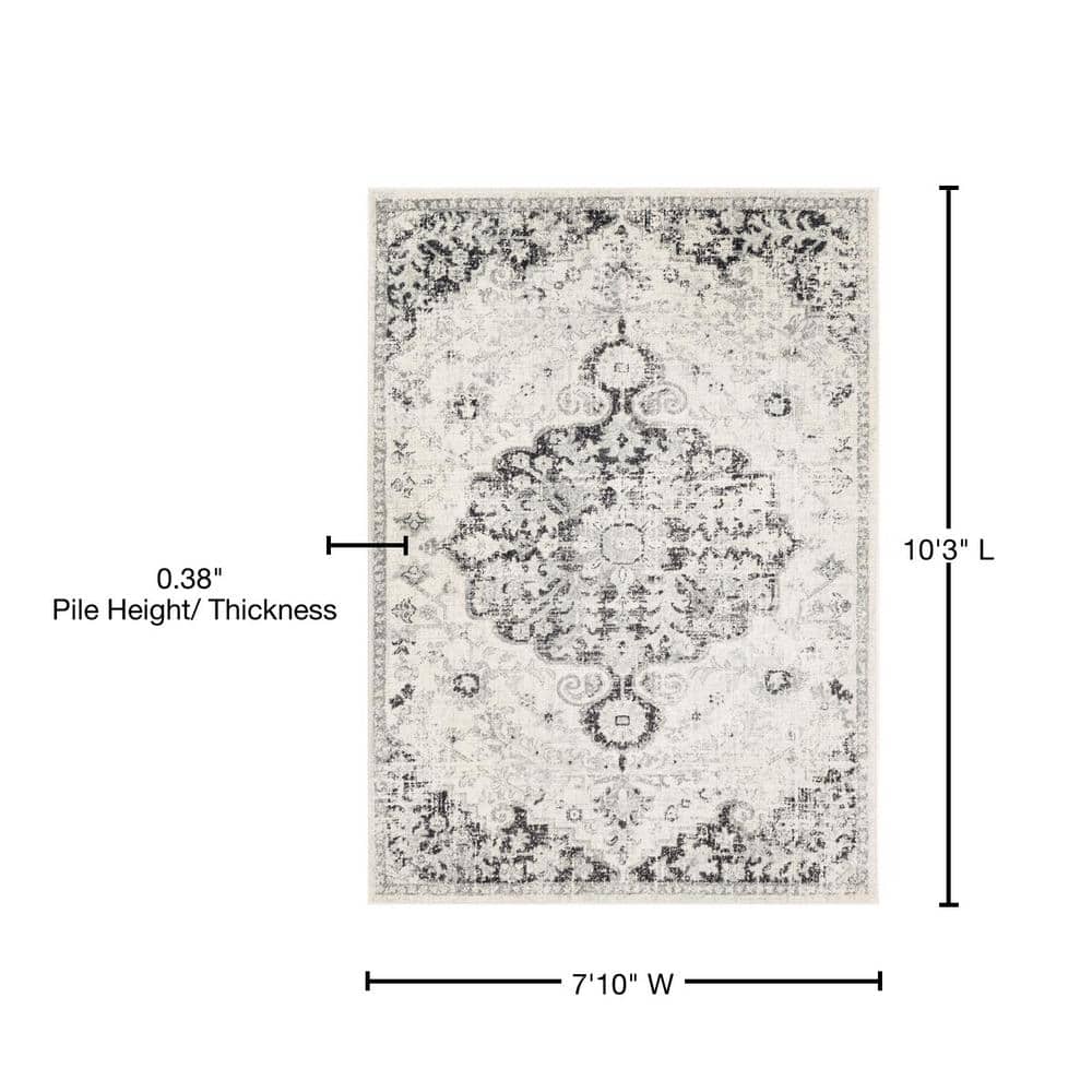 Gray Rectangular Synthetic Medallion Area Rug, 7'10" x 10'2"