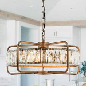 17 in. 4-Light Gold Modern Crystal Drum Chandelier with Geometric Metal Frame