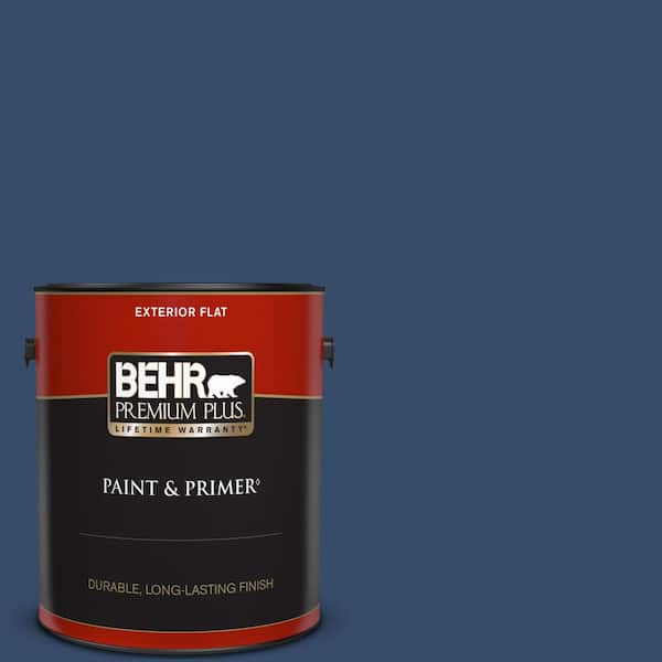 BEHR PREMIUM PLUS 1 gal. #580D-7 Deep Royal Flat Exterior Paint & Primer