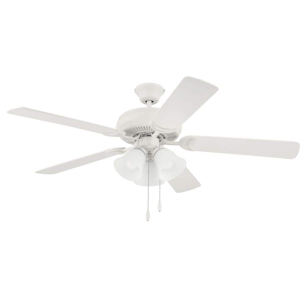 Matte White 52" Ceiling Fan with Frost Glass Light Kit