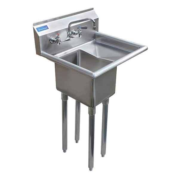 AMGOOD 20 in. x 20 in. Stainless Steel One Compartment Utility Sink with Right Drainboard and Faucet