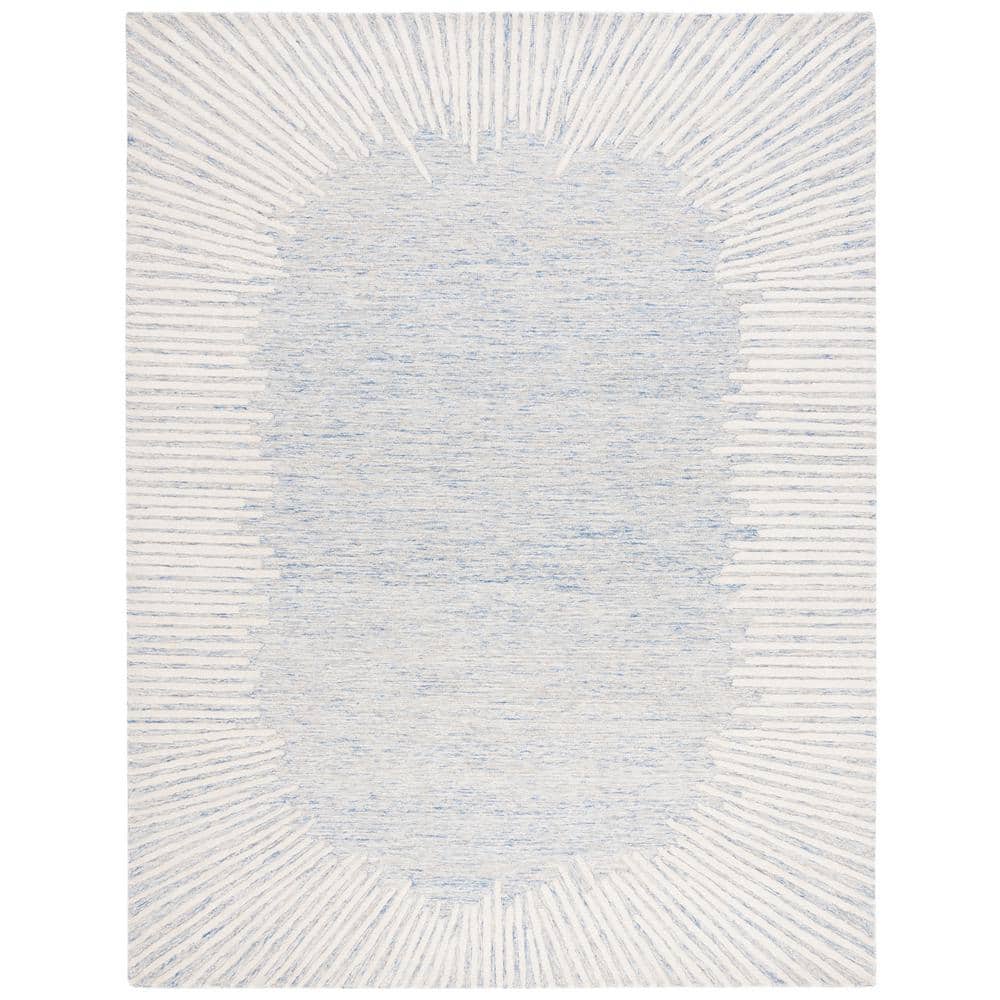 Blue and Ivory Abstract Handmade Wool 8' x 10' Area Rug