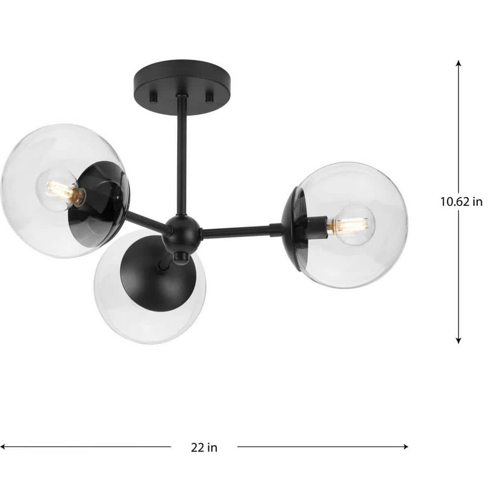 Matte Black Glass Globe 3-Light Flush Mount Ceiling Light